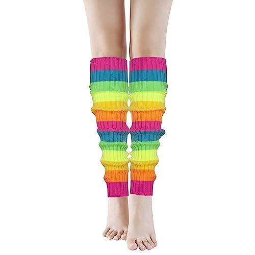 Image of ONUPGO Leg Warmers for Women 80s Party Accessories 80s Neon Knit Ribbed Leg Warmers Girls Junior Winter Leg Warmers Socks