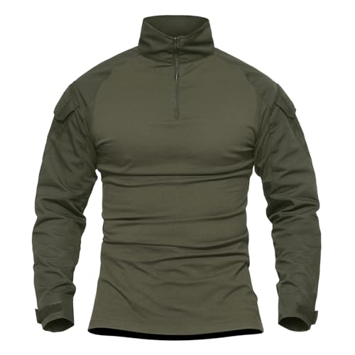 TACVASEN Tactical Tops for Men 1/4 Zip Work Shirt Military Combat Long Sleeve T-Shirt with Pockets
