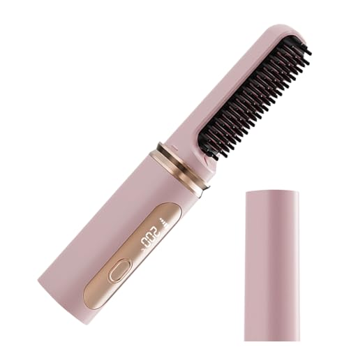 Cepillo alisador para mujer sin daño al cabello, alisador de cabello inalámbrico con calentamiento rápido, rizador recargable con temperatura ajustable. miniatura 1