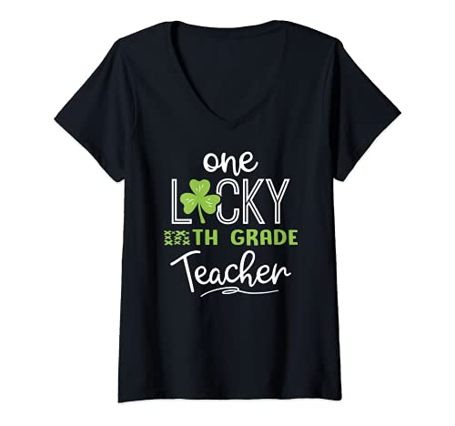 Womens funny one lucky 4th grade teacher shirt st patricks day v-neck t-shirt