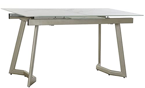 PEGANE Table à Manger Table Repas Extensible en métal Coloris doré et Verre Transparent - Longueur 140-180 x Hauteur 80 x Profondeur 76 cm