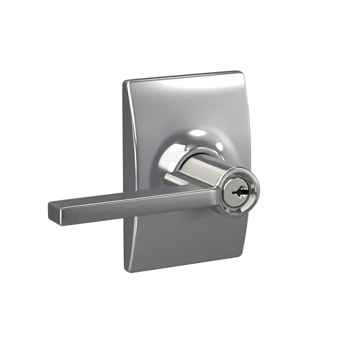 Image of SCHLAGE Latitude Keyed Entry Door Handle, Reversible, Bright Chrome | Keyed entry lever door handle with turn-button lock, Easy to install, Certified security & durability, Universal fit, 2 keys