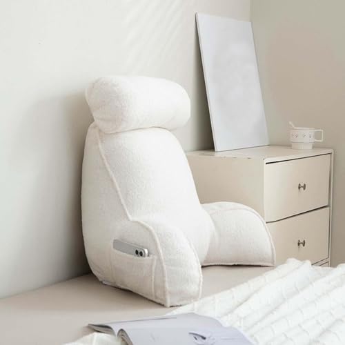 Almohada de apoyo lumbar, respaldo de forro polar suave con reposabrazos y funda extraíble para leer, jugar y relajarse