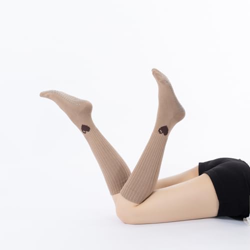 Image of Verdancy Yoga Pilates Socks with Grips for Women Ribbed Knee Highs Non Slip Cushioned Over the Calf Socks for Barre Ballet