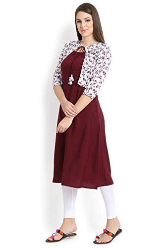 Image of Women's Crepe Jacket Kurta (ALC4045 Maroon S)
