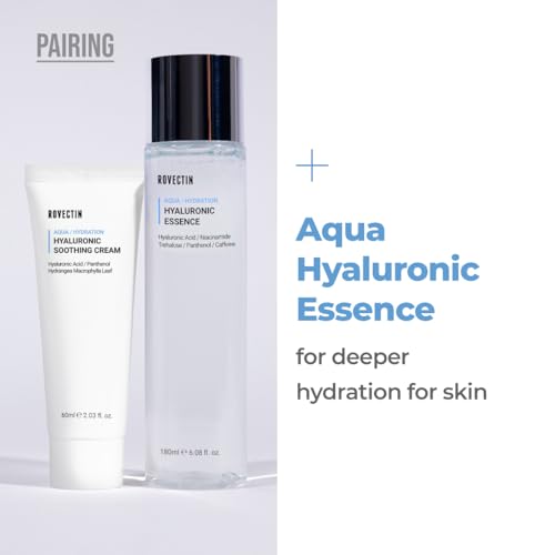 ROVECTIN Aqua Hyaluronic Soothing Cream - Skin Barrier Repair with Ceramide, Hyaluronic Acid, Niacinamide | Intense Hydrating Cream | Fragrance Free, Vegan, Korean Skincare (2.03 fl oz)
