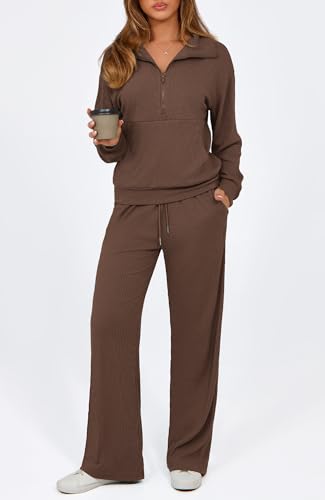 BTFBM Womens 2 Piece Sweatsuits Set Long Sleeve Half Zip Pullover Sweatshirt Wide Leg Sweatpants Fall Outfits Tracksuit2