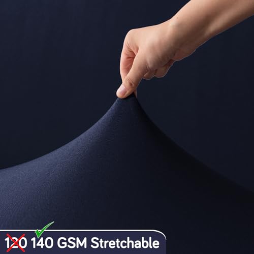 Image of HOKIPO 'SereneSolids' 140 GSM Polyester Blend Cover Set for 4 Dining Chairs + 1 Dining Bench, Navy Blue (AR-6282-NBL)