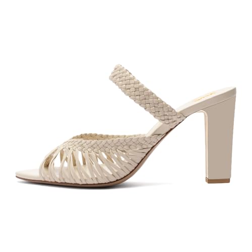 XYD Women Braided Woven Sandals Fashion Pointed Peep Toe Block High Heels Slip-on Mule Shoes for Summer2