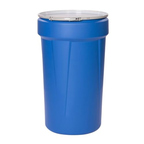 Eagle Plastic Drum, 55 Gallon Drum, DOT Compliant, Made in USA, Blue | High-Density-Polyethylene Construction, Open Head Lab Pack Drum, Metal Lever-Lock Lid, Hazardous Material Storage, Transport