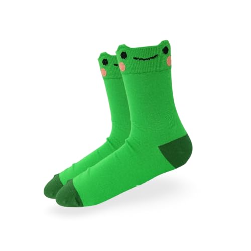 Cute Frog Socks for Men Women Animal Novelty Crew Socks Gifts (US Alpha Medium Large Regular Regular 1 Green)