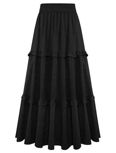 Gracyoga Maxi Skirts for Women Casual Elegant High Waisted A Line Flowy Ruffle Tiered Long Skirt with Pockets