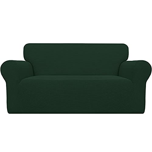 Image of Easy-Going Stretch Oversized Loveseat Slipcover 1-Piece Sofa Cover Furniture Protector Couch Soft with Elastic Bottom for Kids Polyester Spandex Jacquard Fabric Small Checks Dark Green