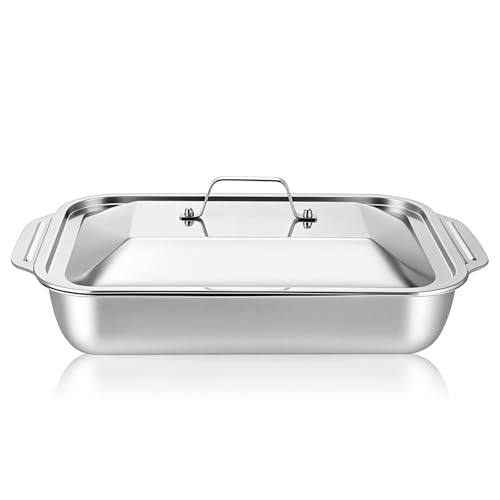 Bandeja de horno profunda de acero inoxidable rectangular Happyyami para asar carne y pescado 2