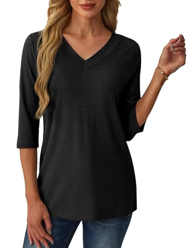 3/4 Length Sleeve Womens Tops V Neck Casual Tunic Loose Fit Basic Shirts Trendy Tops for Women 20252