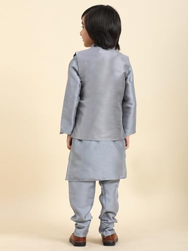 Image of Pro-Ethic Style Developer Kurta Pajama For Kids Boys With Waistcoat | Silk | Floral | Traditional Dress (S-200)
