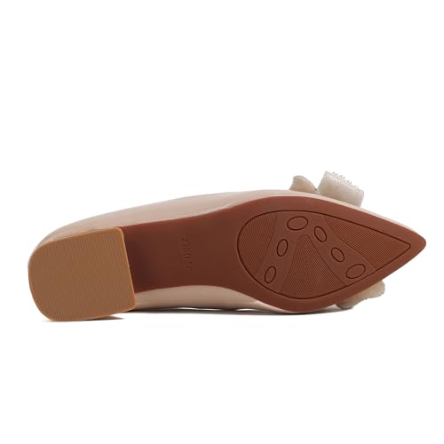 Women's Pumps Low Chunky Block Heel Rhinestone Closed Pointed Toe Comfortable Slip on Work Dress Shoes for Office4