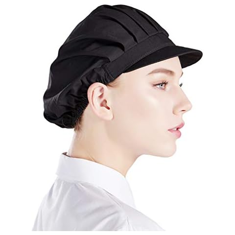 Nanxson Unisex Mob Cap Chef Hat Industrial Workshop Protective Working Elastic Kitchen Hats with Visor Pack of 3 CF9035 Black Cover