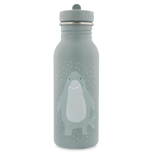 Trixie Drinking Bottle - Mr. Shark - 500ml Stainless Steel Water Bottle for Kids - Grey - Leakproof - Eco-Friendly and BPA-Free
