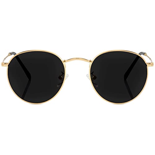 Kursan Small Round Metal Polarized Sunglasses for Men Women Mirrored Lens Classic Circle Sun Glasses