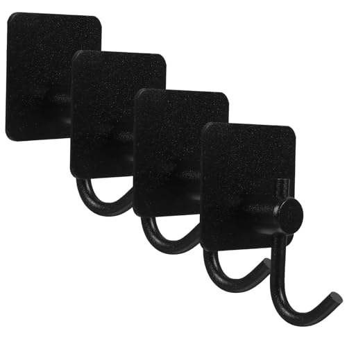 ARTIBETTER 4pcs 304 Stainless Steel Adhesive Hooks Wall Hangers for Robe and Towel, Black No-Tool Sticky Kitchen and Bathroom Hanging Hooks