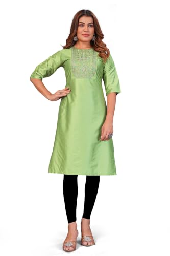 Image of Women's Chanderi Cotton Embriodired Kurtis