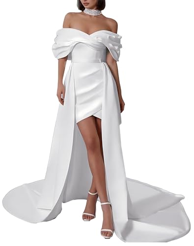 Modest Off Shoulder Short Wedding Dresses for Women Bride Elegant A-Line Bridal Gowns Casual Engagement Dress