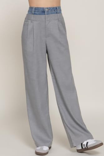 Contrast Denim Straight Pants2