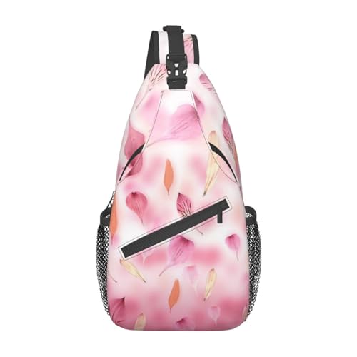 Sac à dos à bandoulière rose imprimé pétales pour voyage et randonnée