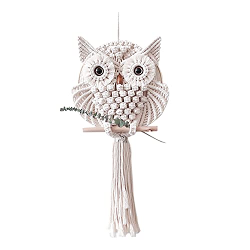 FIERMAYLE Eule Makramee Wandbehang Wandteppich, 25 * 57cm Boho Wanddekoration Böhmisches Dekor, Handgemachte Gewebte Wandkunst Für Zu Hause Wohnzimmer Schlafzimmer Dekorationen Cover