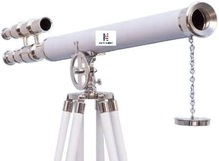 NauticalMart Seaside Floor Standing Chrome with White Leather Griffith Astro Tripod Telescope Custom Size