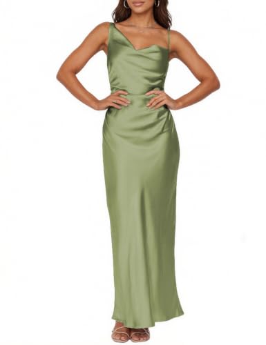 Image of Formal Satin Silk Spaghetti Strap Maxi Dresses for Women Wedding Guest