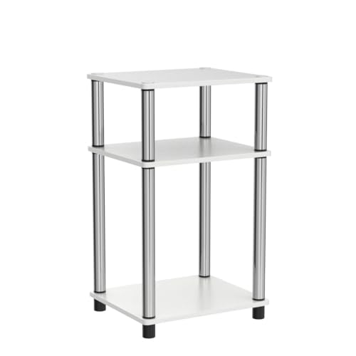 Image of Furinno JUST Side Table Set of 2, 3-Tier Modern End Tables, Toolless Assembly Night Stand, Nightstand, Toolless Assembly, for Living Room, Bedroom, White Oak /Stainless Steel