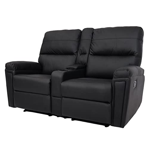 Mendler 2er Kinosessel HWC-K17, Relaxsessel Fernsehsessel Sofa, Nosagfederung Getränkehalter Fach - Kunstleder schwarz – Bild 5