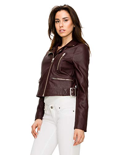 Lock and Love LL WJC1852 Womens Faux Leather Motorcycle Biker Jacket L Maroon2