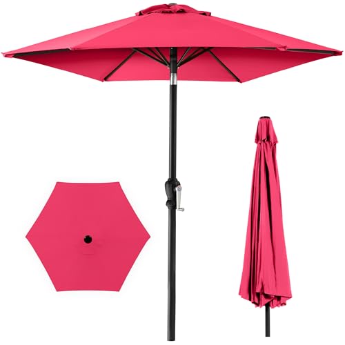 Best Choice Products 10ft Outdoor Patio Umbrella Outdoor Table Umbrella Yard Umbrella Market Umbrella with 6 Sturdy Ribs Push Button Tilt and Crank - Hot Pink