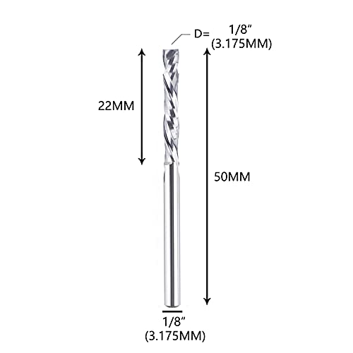 SpeTool 5 Stück Kompressions CNC Spiralfräser 3,175mm (1/8 Zoll) Schnittdurchmesser Schaft 22 mm Schnittlänge HRC55 Vollhartmetall CNC Schaftfräser für Holz