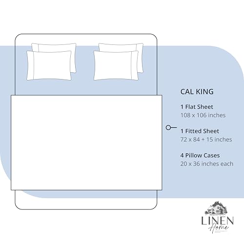 Image of Linen Home 6 Piece Cal King Cotton Sheet Set, 100% Cotton Percale, 4 Pillowcases, Deep Pocket with All Around Elastic Sheet, Crisp Breathable Bedding, Hotel Luxury, Dark Blue