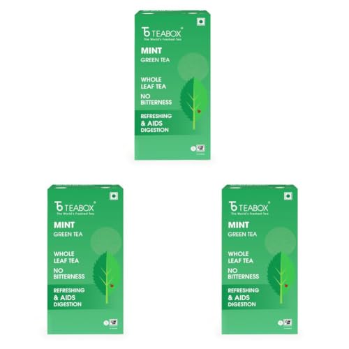 Image of Teabox Mint Green Tea | 25 Tea Bags with Premium Green Tea & Real Peppermint Leaves | Refreshing, Cooling & Smooth | Low Caffeine | Clean Ingredient Blend (Pack of 3)