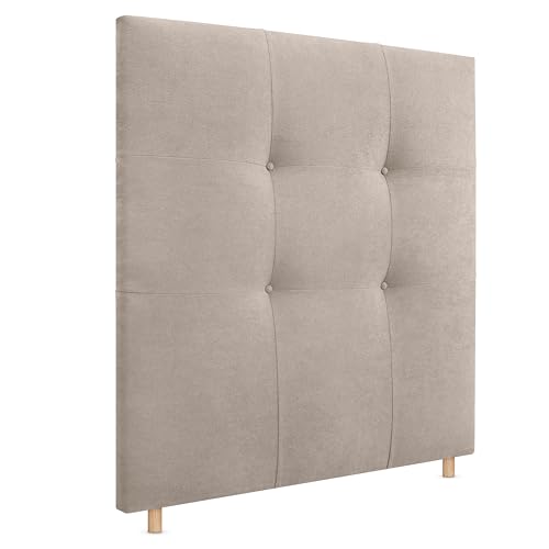 DHOME Cabecero, Cabezales de Cama Capitoné hasta el Suelo. Cabezal tapizado ACUALINE Tela y Polipiel. Cabeceros de Cama Matrimonio e Individual (Tela Beige, 95cm (Camas 70/80/90))