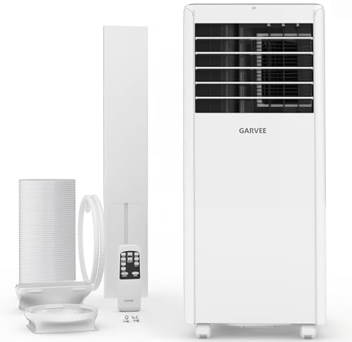 Garvee 8000 BTUs Portable Air Conditioner for 350Sq.Ft Max.Remote Control 48dB Portable AC Unit, Dehumidifier, Fan, Sleep, 24H Timer&Installation Kit, DOE Certified, Ceer 6.2,White White