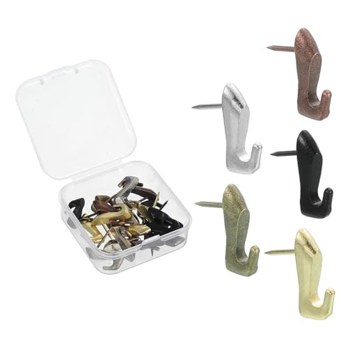 Image of uxcell 20 Pcs Push Pin Picture Hooks, Zinc Alloy Picture Hanging Nails Thumb Tacks Hanging Hooks with Nails for Wall Wooden Board, 5 Colors