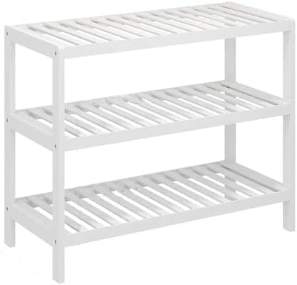 Vencier 3 Tier White Bamboo Shoe Rack Stand Shelf Shelving Hallway,Bedroom,Bathroom,Living Room Organizer Holder Storage for 12 pairs shoes