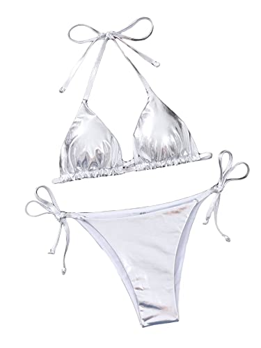 Maillot de bain triangle ajustable pour sublimer la silhouette en argenté