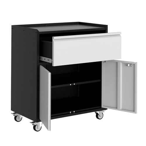 GarveeHome Garage Tool Storage Cabinet, Heavy Duty Metal Rolling Cabinet with Drawer, Adjustable...