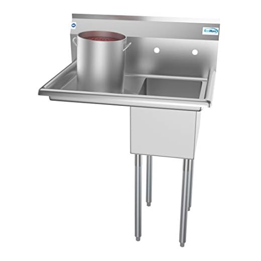KoolMore 1 Compartment Stainless Steel NSF Commercial Kitchen Prep & Utility Sink with Drainboard - Bowl Size 12" x 16" x 10"