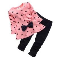 XILALU New Baby Sets Heart-Shaped Print Bow Cute 2PCS Kids Set T Shirt + Pants (0~3M, Pink) …