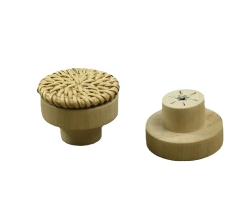 Boutons de commode en rotin tressé main : lot de 6 poignées 35mm en bois