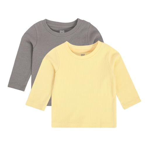 Image of miniklub Baby Round Neck Full Sleeve Knitted Cotton T-Shirt, Pack of 2 (Yellow /Grey Color)