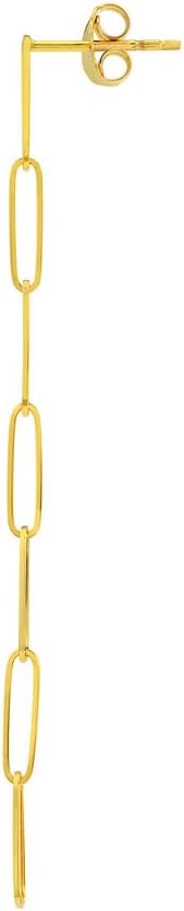 14k Yellow Gold Long Paper Clip Dangle Earrings Clip on Earring for Women